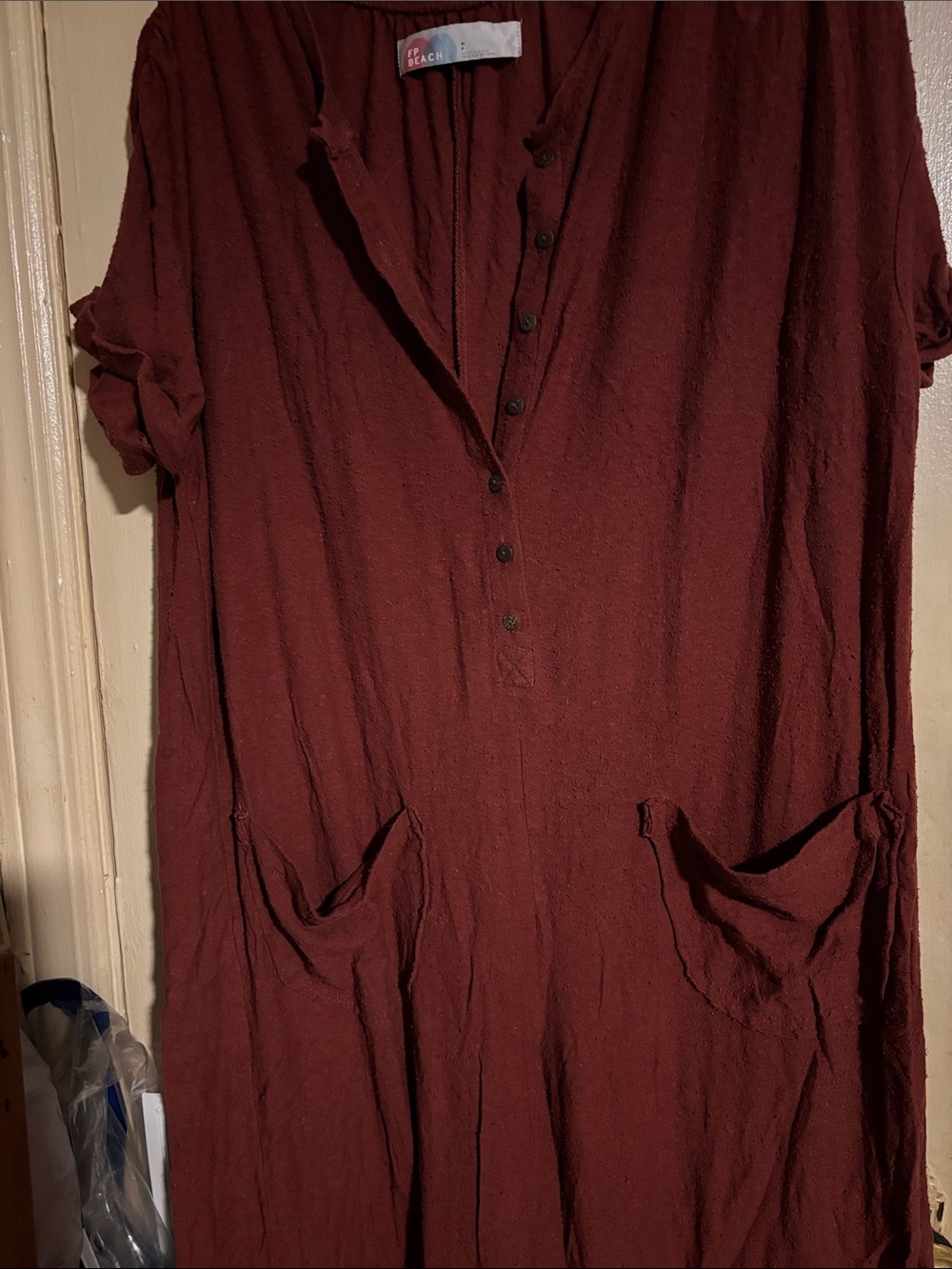 Free People great burgundy color wide leg short sleeve jumpsuit size small l@@k